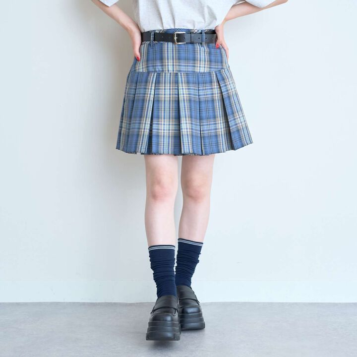 [Easy Care] Check Pleated Skirt with Belt,Pink, medium image number 8