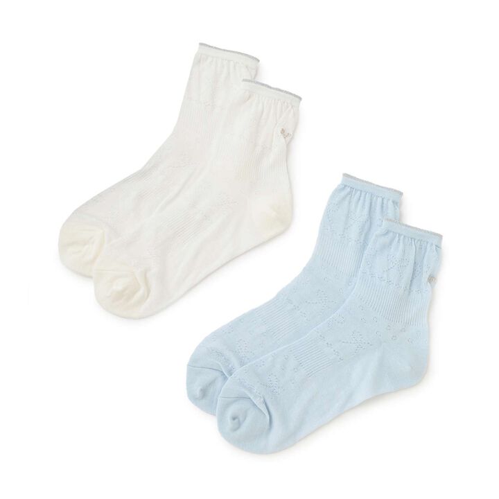 Lace Pattern Crew Socks,Off white, medium image number 5