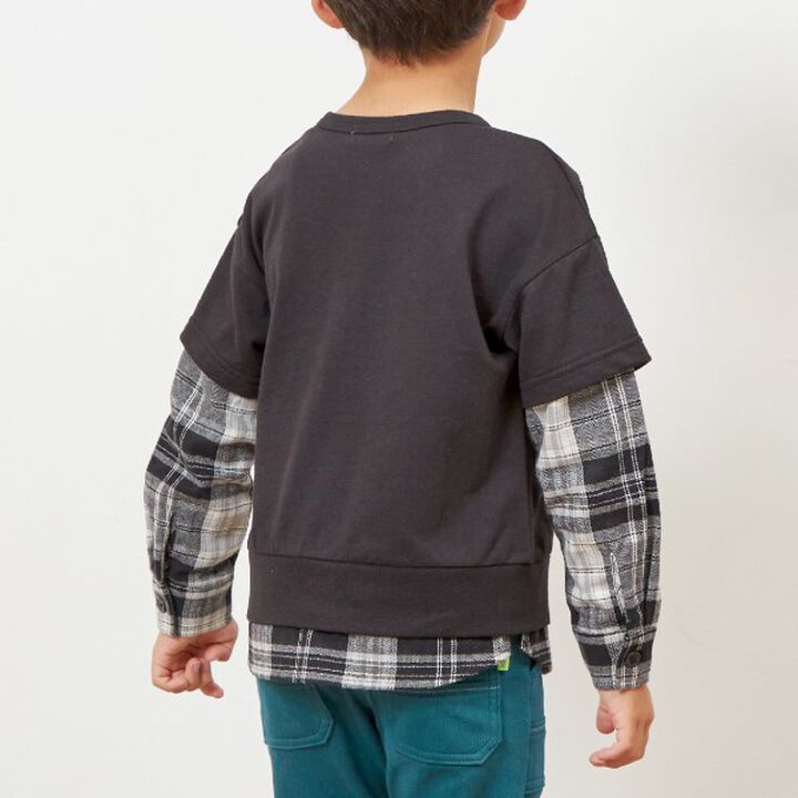 KPBOY Checkered Layered Sweatshirt in Lightweight French Terry (90-160),Black, medium image number 10