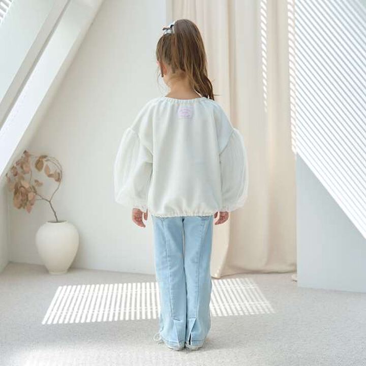 Wool Lined Tulle Sleeve Pullover,Top gray, medium image number 2