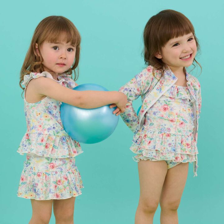 [SWIM] Girls' Floral Pattern Two-Piece Swimsuit [UV Protection],Pink, medium image number 16