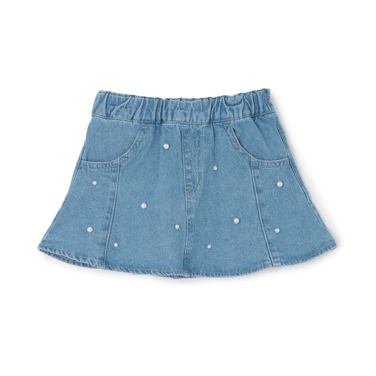 Pearl Denim Flare Skirt with Shorts,Blue, large image number 5