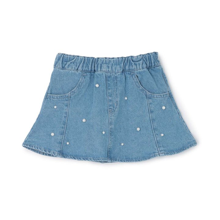 Pearl Denim Flare Skirt with Shorts,Blue, medium image number 5