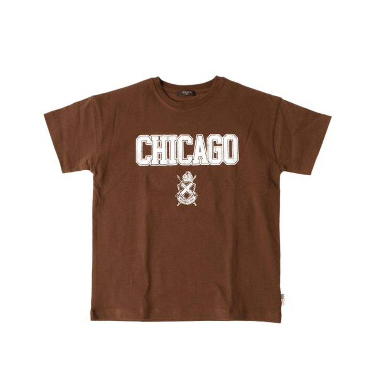 [Adult Size Available] Jersey USA Cotton Drop Shoulder College Logo Short Sleeve T-Shirt,Brown, large image number 1