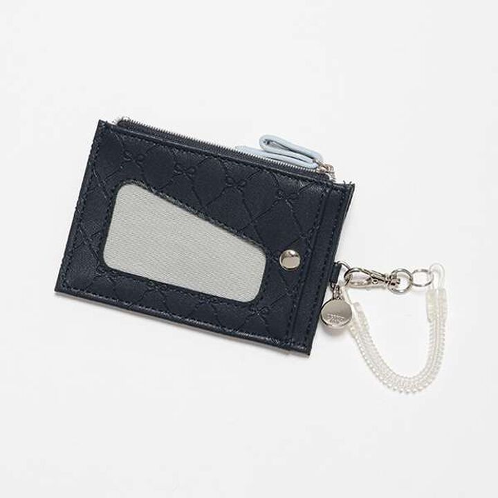 All-Over Pattern Ribbon Embossed Card Holder,Navy, medium image number 1