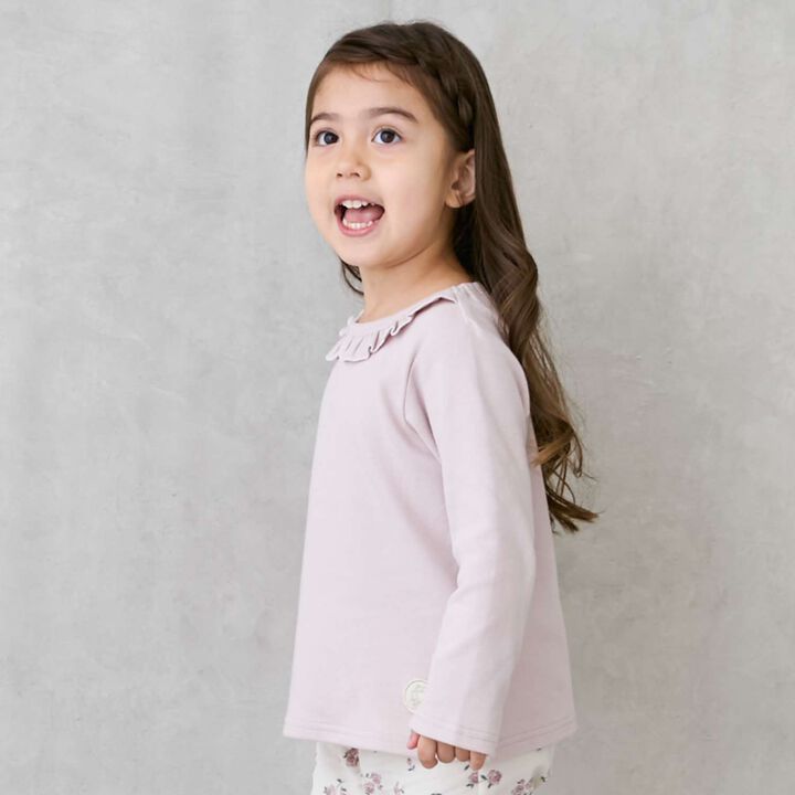 Organic Frilled Collar Long-Sleeve T-Shirt,Blue green, medium image number 1