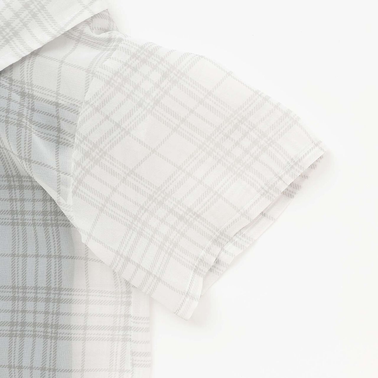 Shoulder Cutout Sheer Check Docking Shirt,Off white, large image number 3