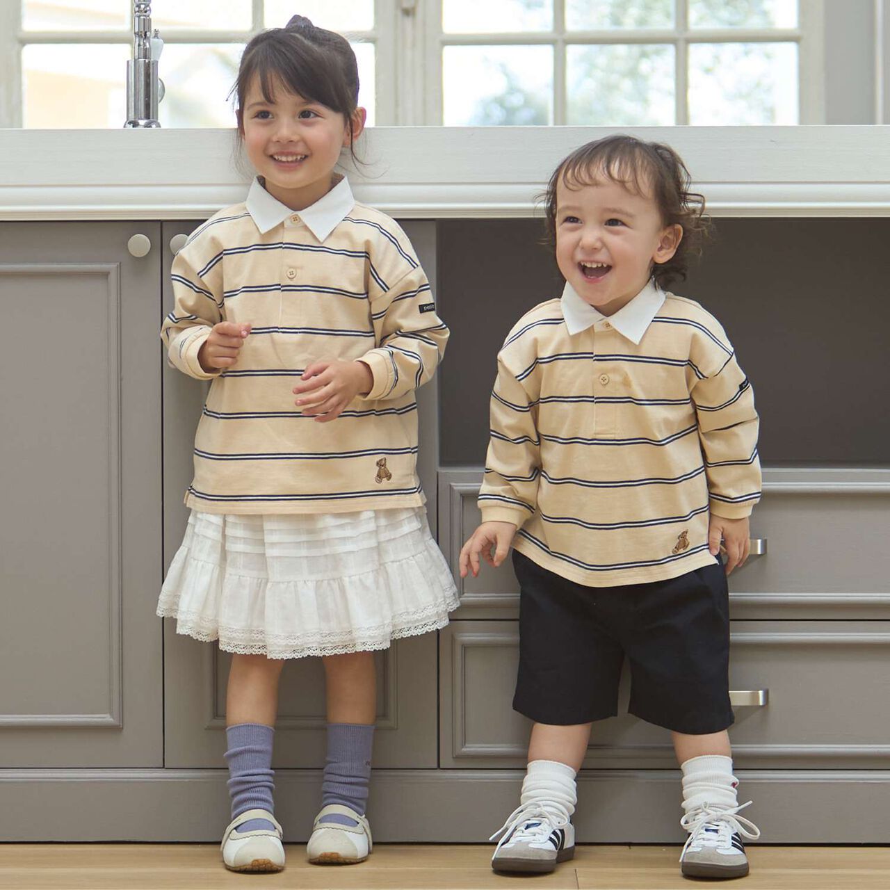 Link Stripe Pattern Long-Sleeve Romper,Navy, large image number 3