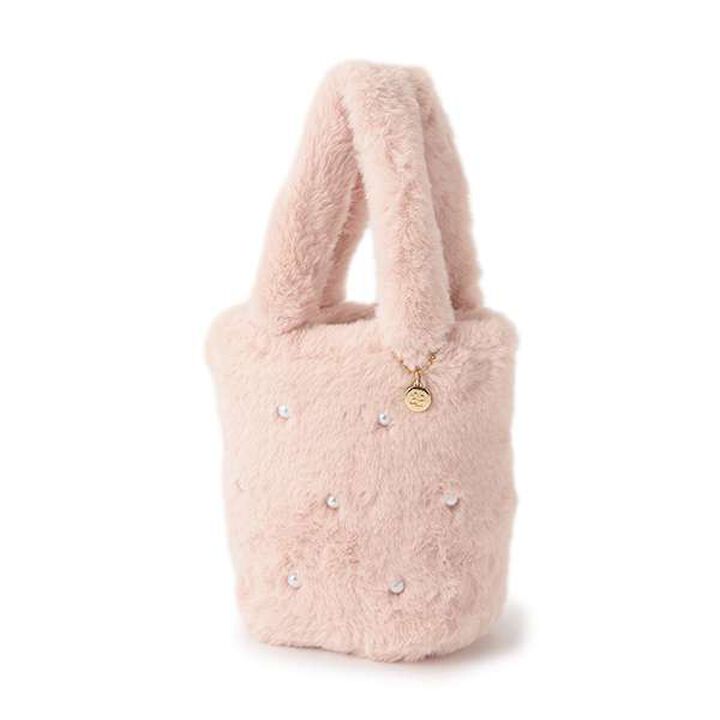 Pearl-Embellished Faux Fur Bag,Light pink, medium image number 0