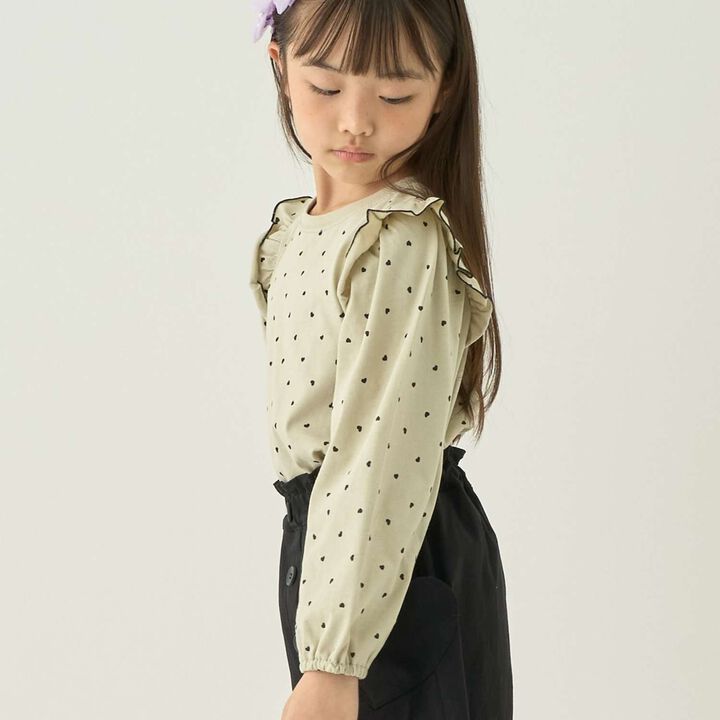 [100% Cotton] [Muteki T] [Stain Resistant/UV/Quick-Dry] Frilled Volume Sleeve All-Over Pattern T-Shirt for Girls [Kids],Blue gray, medium image number 4