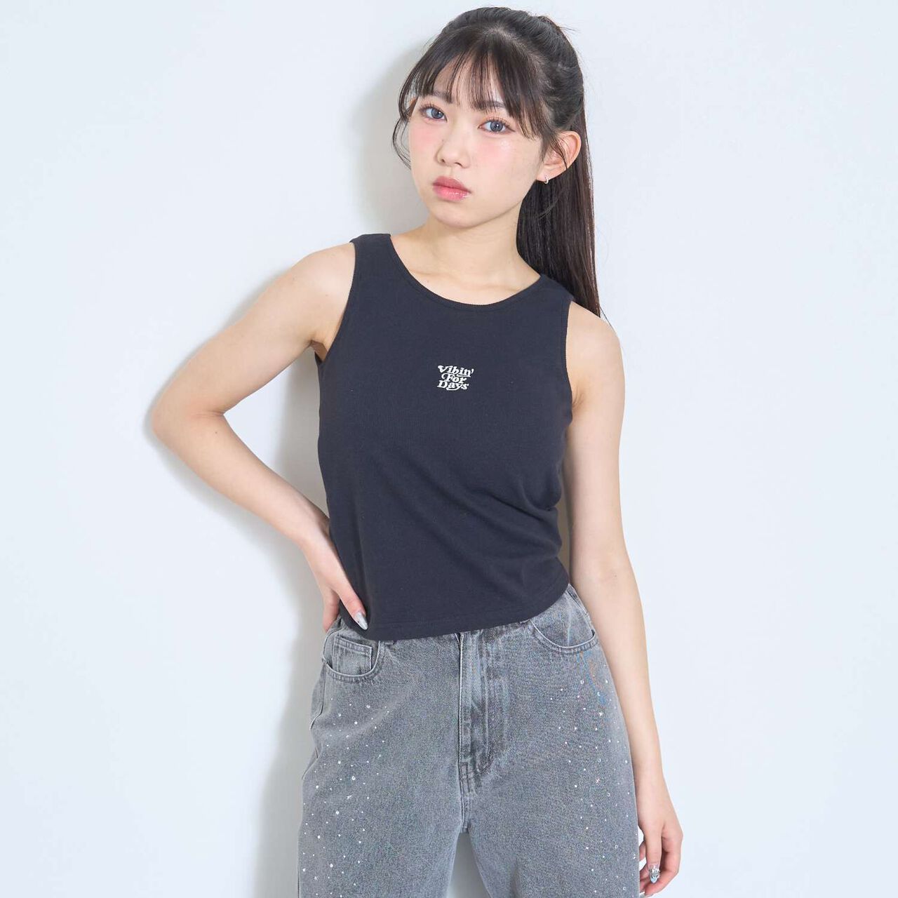 Ribbed Tank Top with Cup,Black, large image number 3