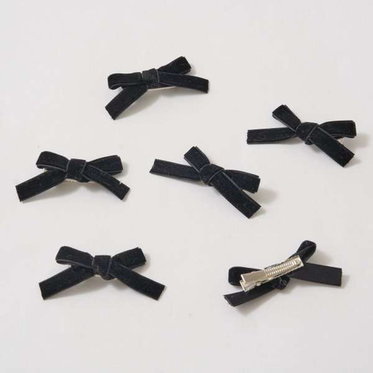 Velour Ribbon Hair Clip Set (6 Pieces),Pink, large image number 3