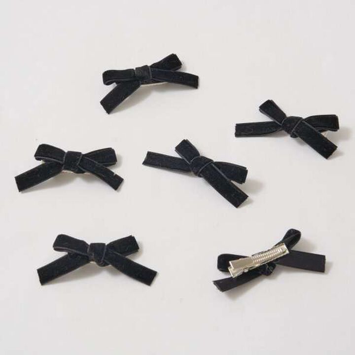 Velour Ribbon Hair Clip Set (6 Pieces),Pink, medium image number 3