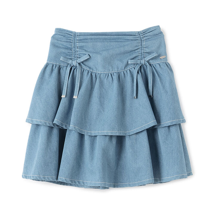 Drawstring Tiered Skirt with Shorts,Light blue, medium image number 8