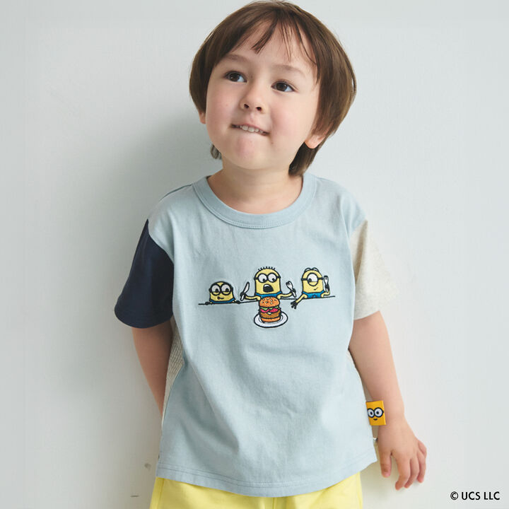 [Minion] Short Sleeve T-Shirt with Woven Fabric Panels,, medium
