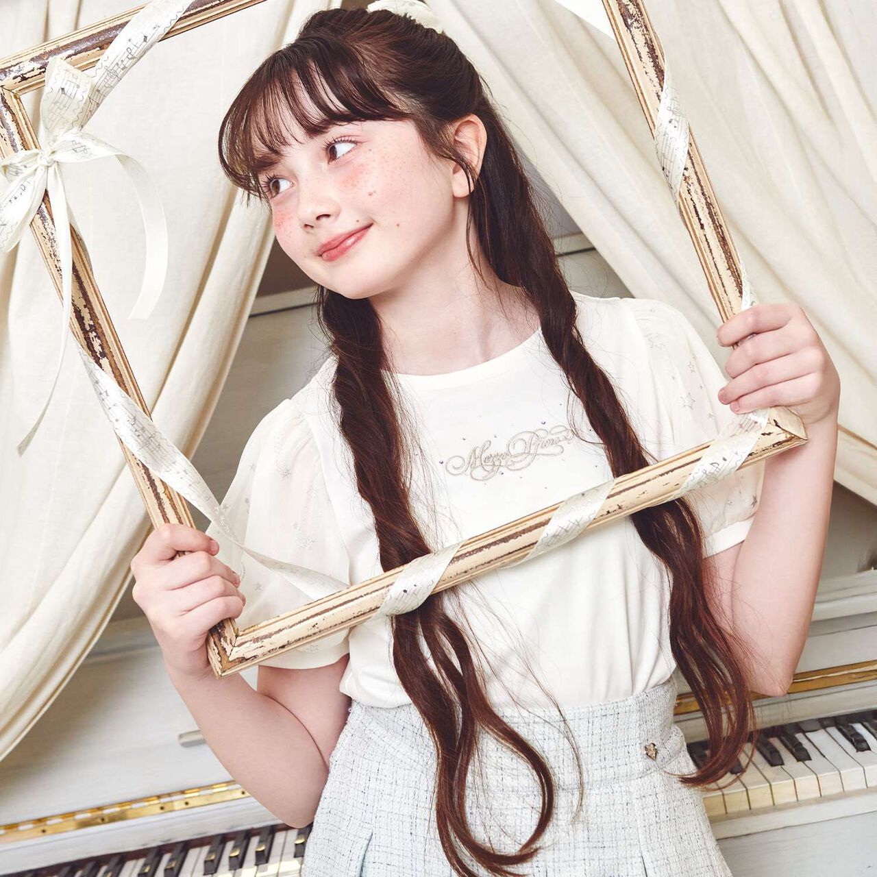 Cool Touch Puff Sleeve Tulle T-Shirt♪,Off white, large image number 0