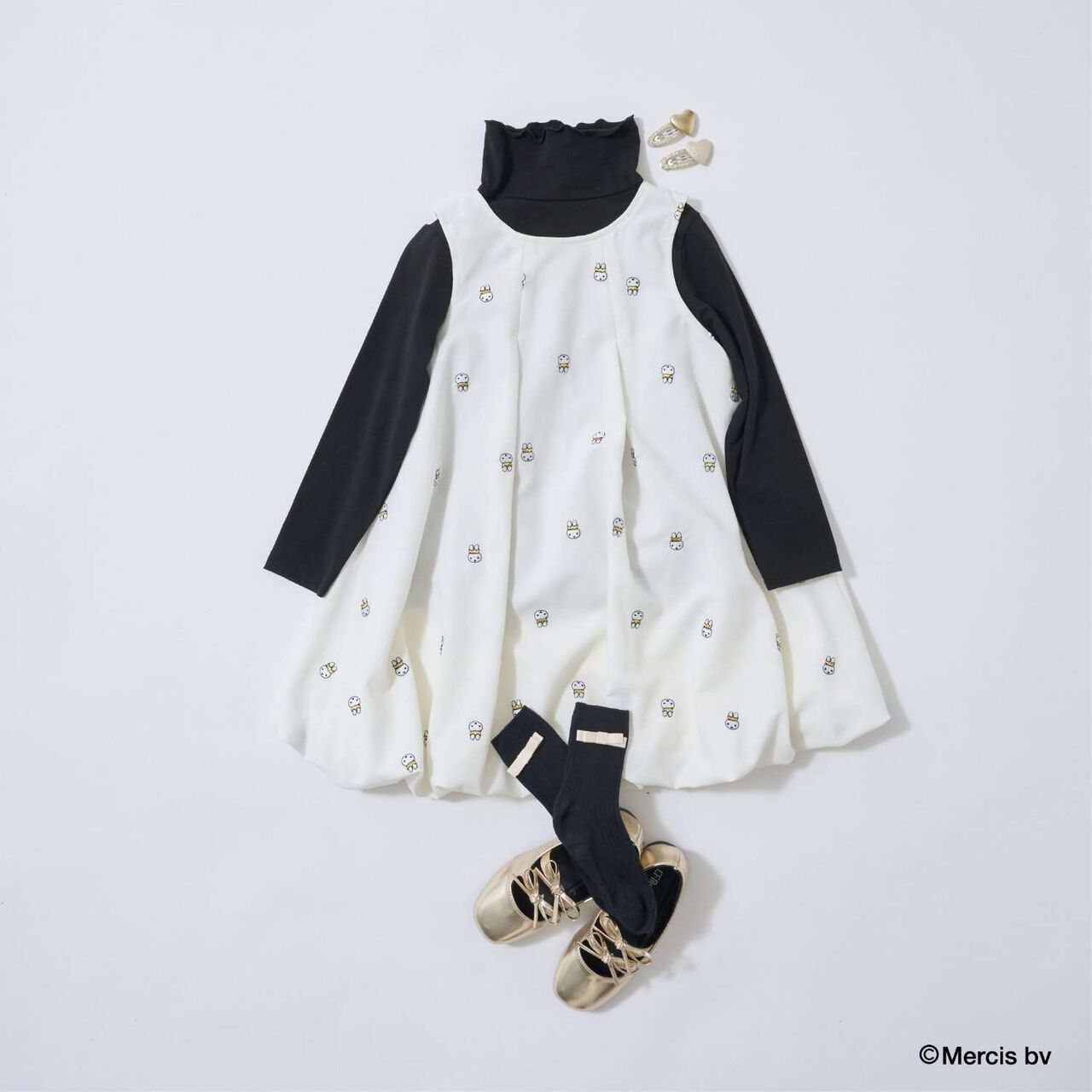 Miffy Embroidered All-Over Pattern Balloon One-Piece Dress,Black, large image number 11