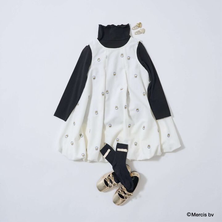 Miffy Embroidered All-Over Pattern Balloon One-Piece Dress,Black, medium image number 11