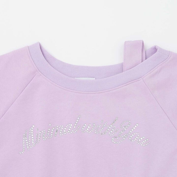 Rhinestone Logo One-Shoulder T-Shirt Outfit Set,Lavender, medium image number 14