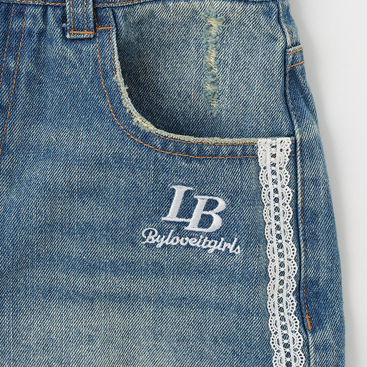 Side Lace Distressed Shorts,Blue, large image number 4