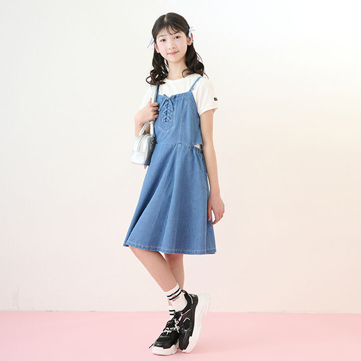 [Cool Touch] Side Slit Lace-Up Jumper Skirt Set,Blue, medium image number 10