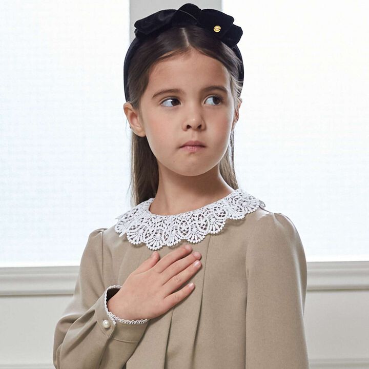 Semi-Formal Lace Collar One-Piece Dress,Beige, medium image number 4