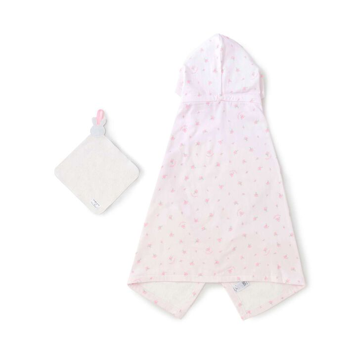 [Box Included] Rose Pattern Gauze Towel, Bath Poncho, and Handkerchief Set,Light pink, medium image number 1