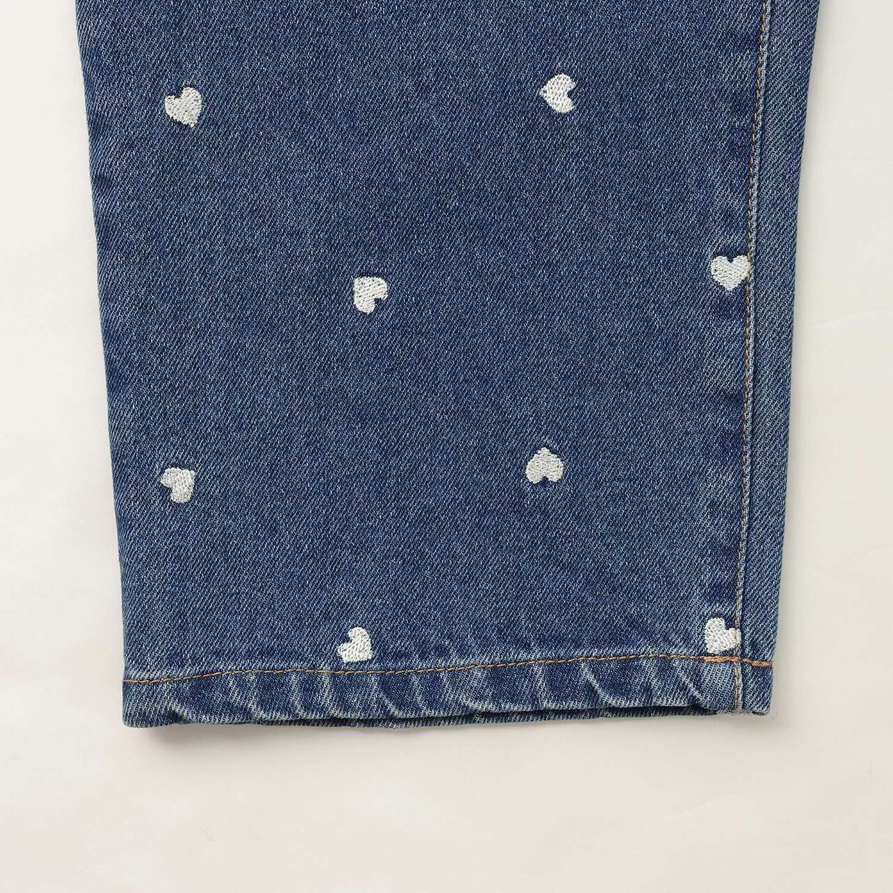 [Soft Denim] Heart Embroidered All-Over Pattern Barrel-Leg Pants for Girls [Kids],Blue, large image number 18