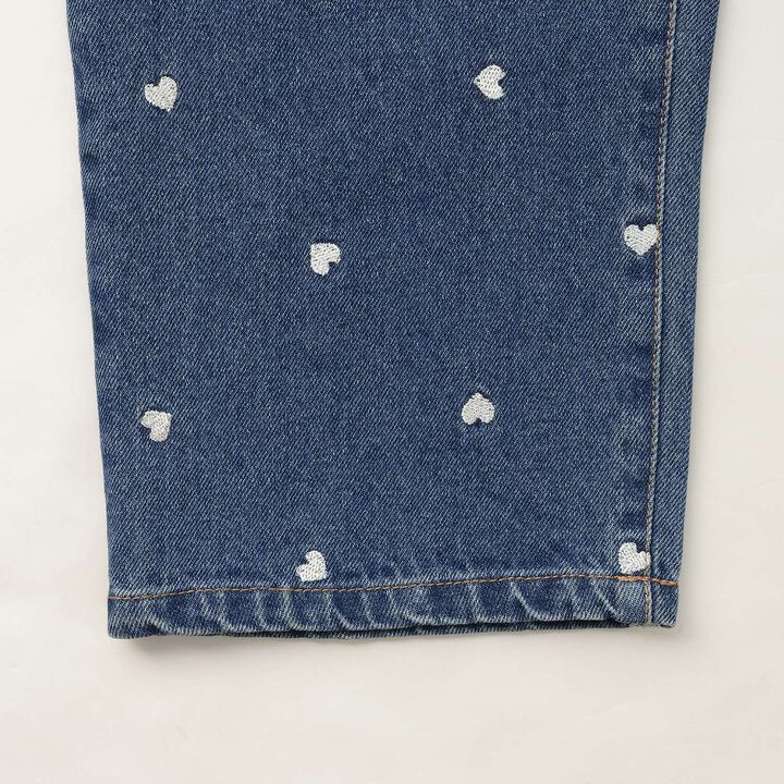 [Soft Denim] Heart Embroidered All-Over Pattern Barrel-Leg Pants for Girls [Kids],Blue, medium image number 18