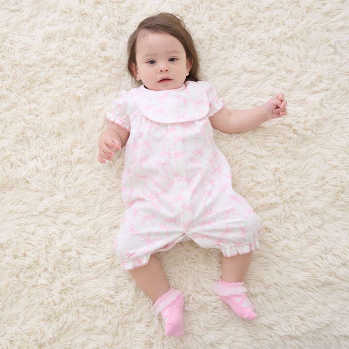 [Box Included] Ribbon Pattern Short-Sleeve 2-Way All-in-One & Bib Set,, medium