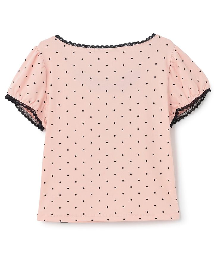 Front Ribbon Polka Dot Short Sleeve T-Shirt,Pink, medium image number 7