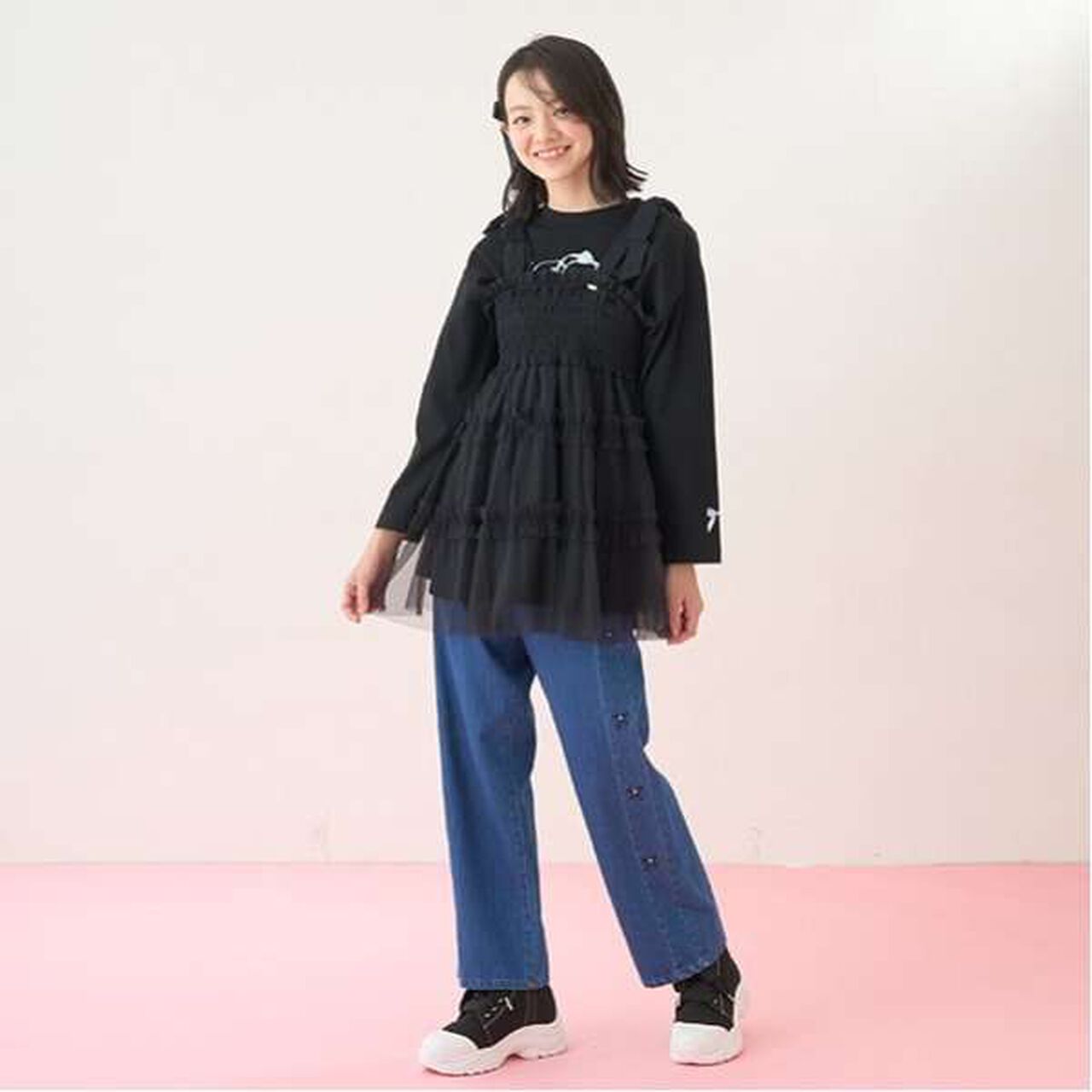 [GOOD PRICE] Bonjour Chaton Long-Sleeve T-Shirt,Black, large image number 4