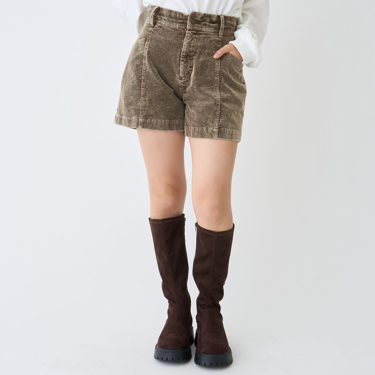 Casual Look Corduroy Shorts,Brown, large image number 0