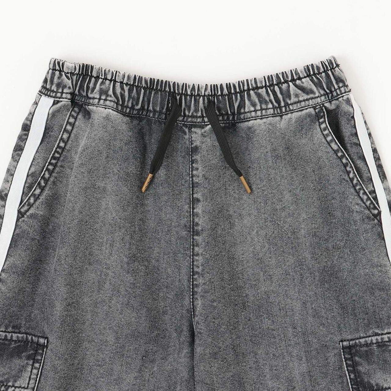 [Elastic Hem] Striped Denim Cargo Pants,Black, large image number 13