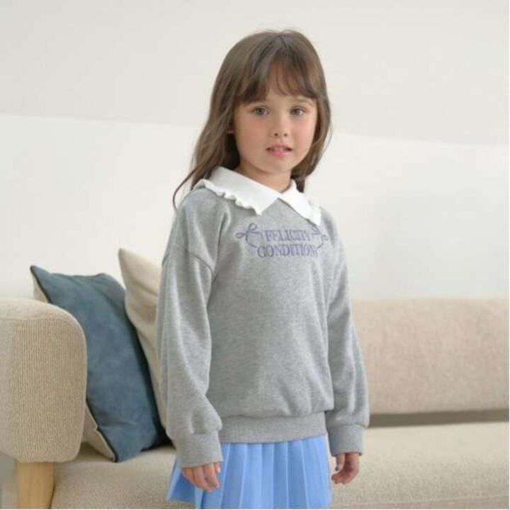 Pilling-Resistant Fuzzy Frill Collar Sweatshirt,Top gray, medium image number 0