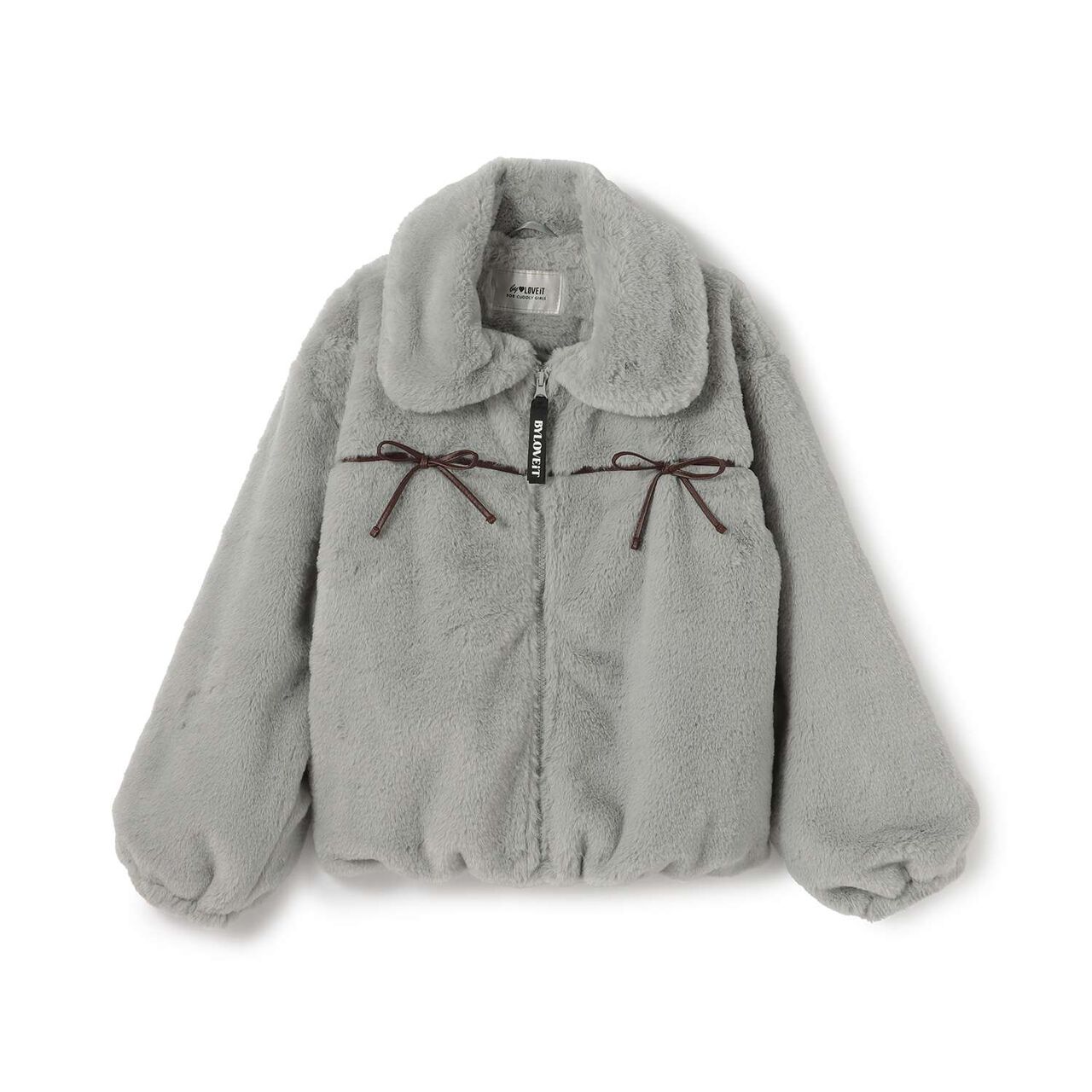 Ribbon Fur Bomber Jacket,Beige, large image number 5