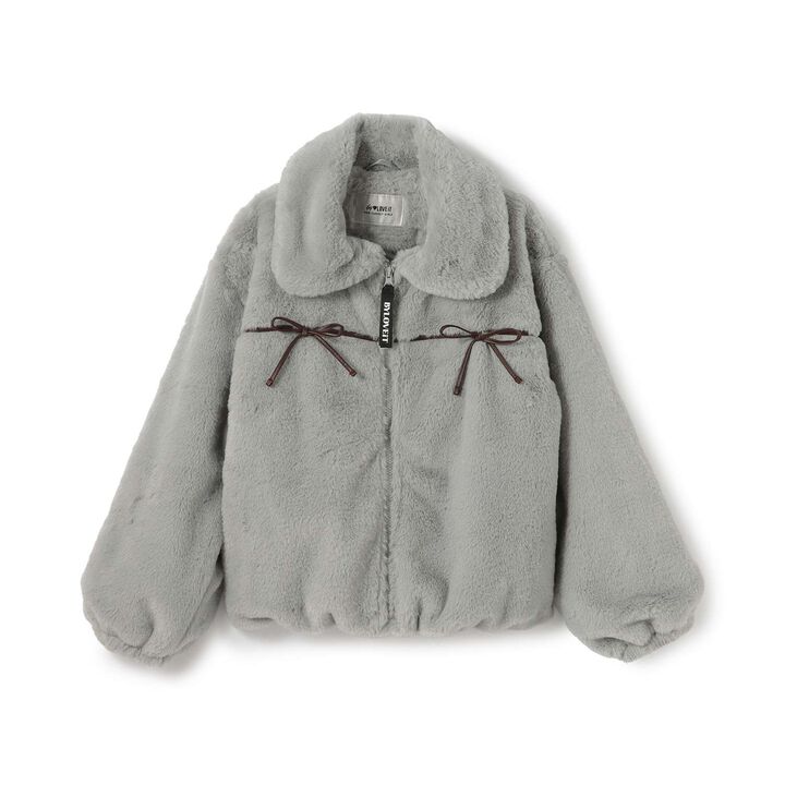 Ribbon Fur Bomber Jacket,Beige, medium image number 5