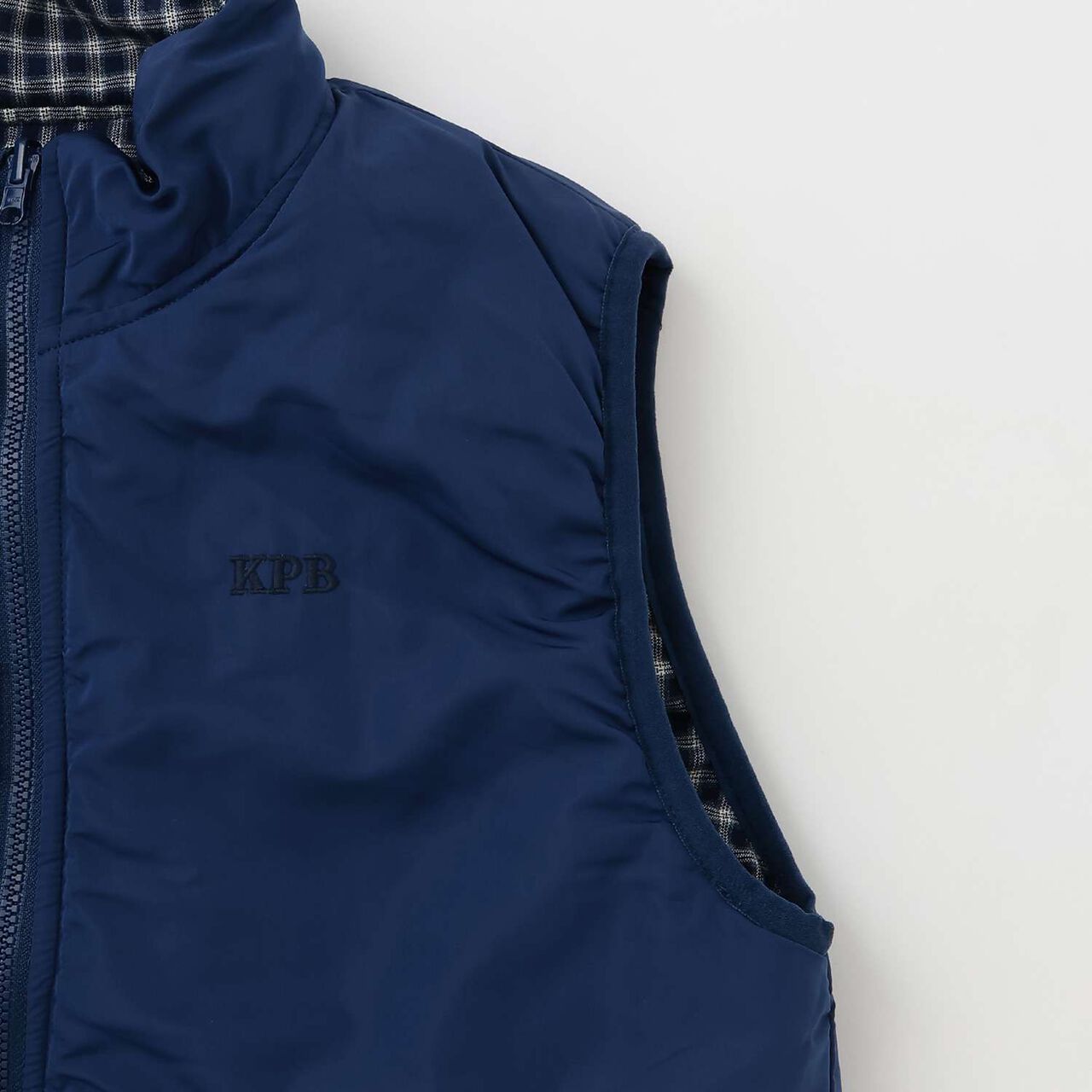 [Reversible] Taffeta &times; Check Vest,Navy, large image number 16