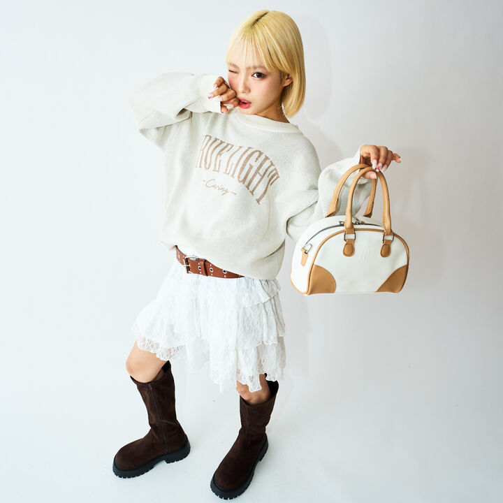 [LTXC] Embossed Mini Handle Boston Bag,Ivory, medium image number 1