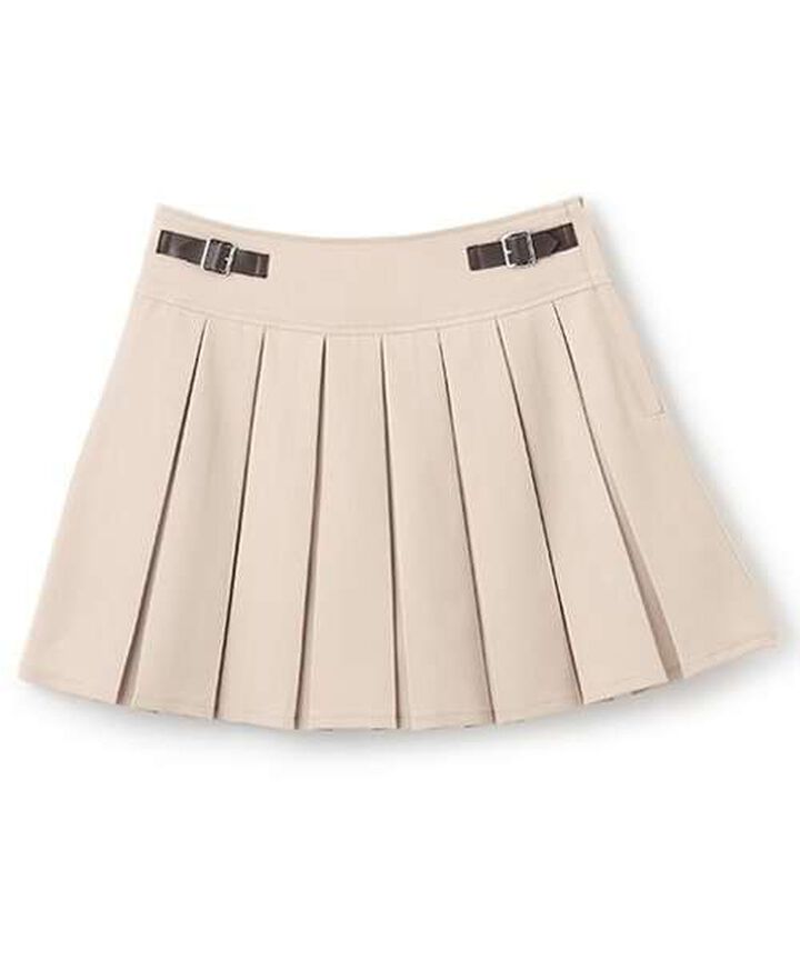 Quilted Belt Pleated Skirt,Light gray, medium image number 1