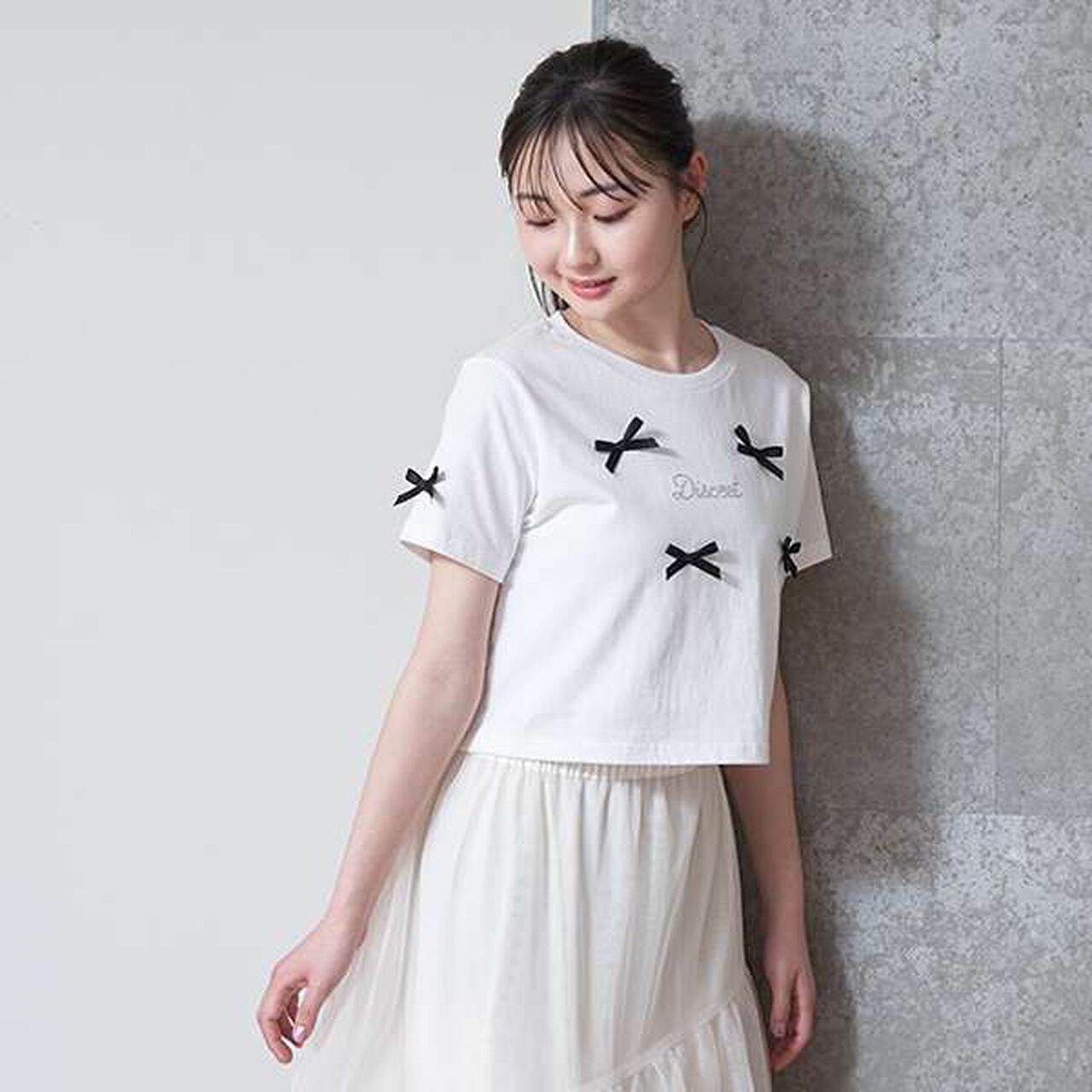 Ribbon Half T-Shirt,Top gray, large image number 3