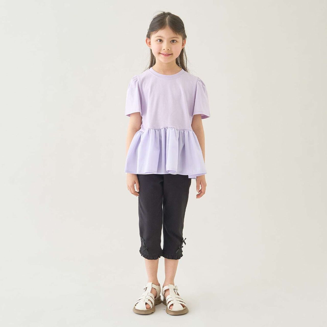 [Tomo Pants] Stain Resistant UV Cool Touch Round-Hem Frill 3/4 Capri Pants for Girls,Salmon pink, large image number 27