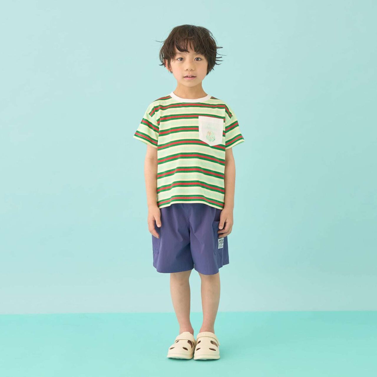 [31 Ice Cream] UV Cool Touch Shape-Retaining Sherbet T Assorted Print Striped T-Shirt,Black, large image number 12