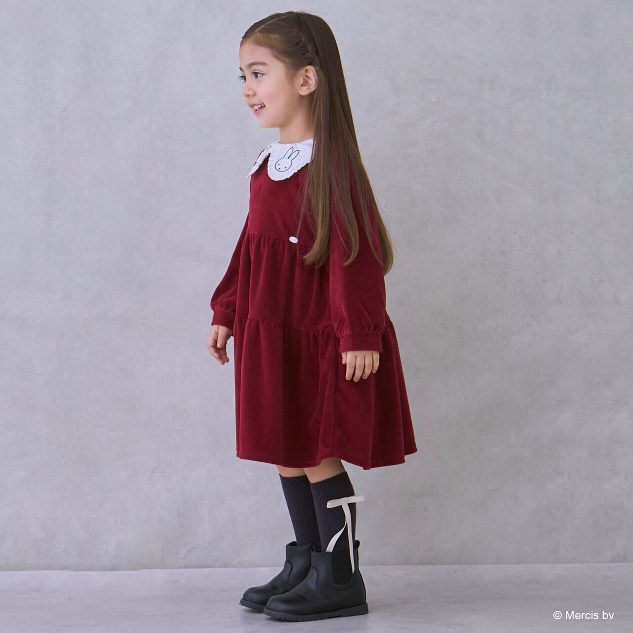 [Miffy] Collar Tiered One-Piece Dress,Charcoal gray, large image number 1