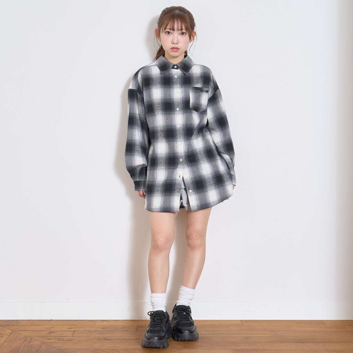 [LTXC] 100% Cotton Checkered Loose Shirt Dress,Black, medium image number 3