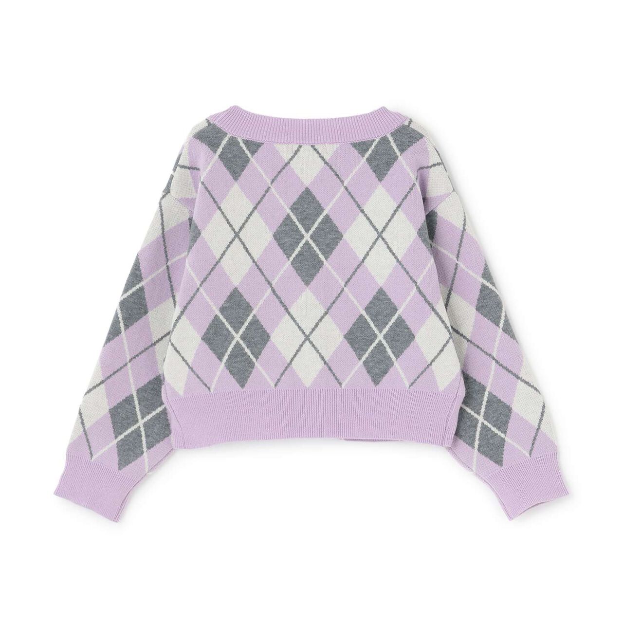 [Machine Washable] Argyle Cardigan with Inner Top,Lavender, large image number 1