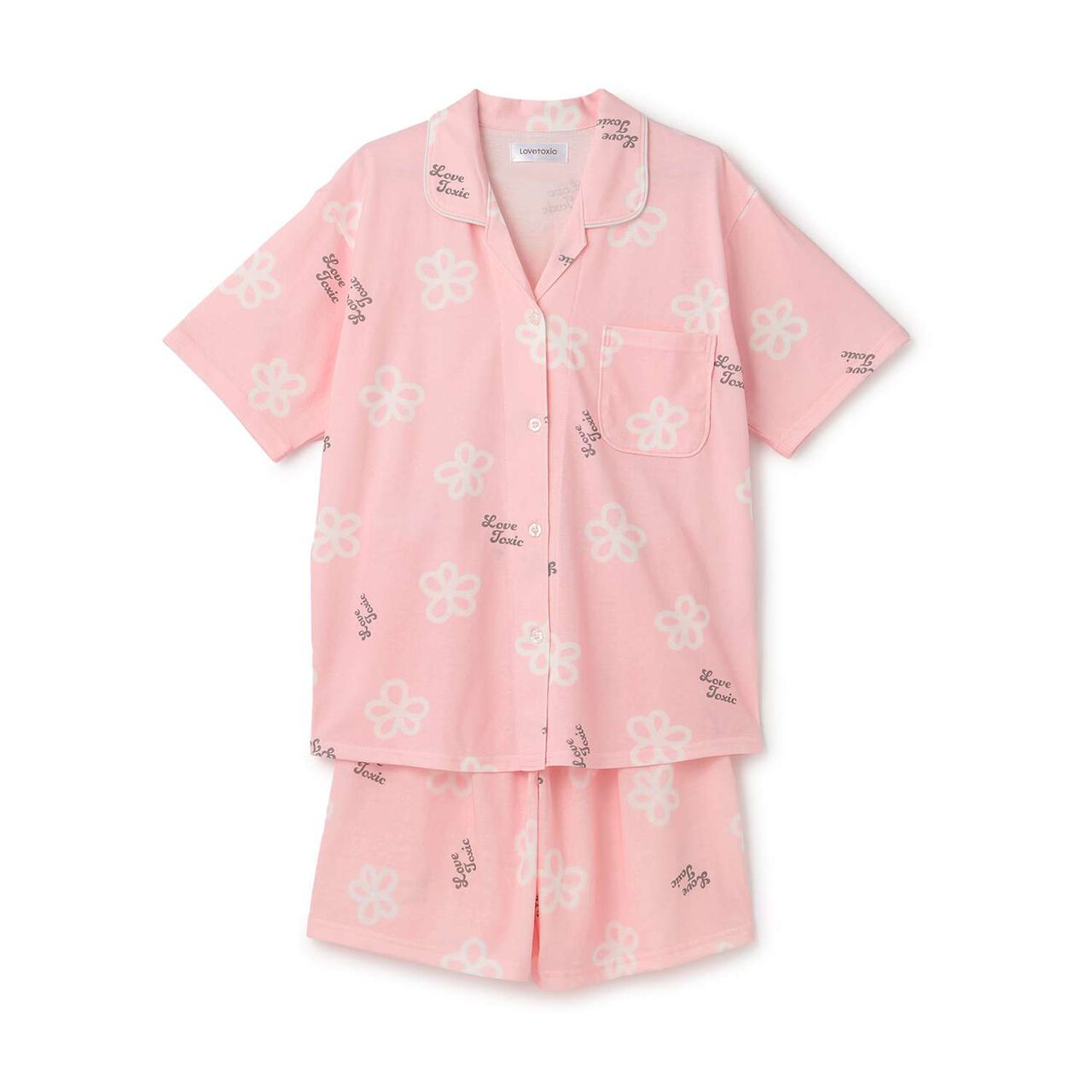 [Room Wear/Pajamas] Short-Sleeve All-Over Pattern Shirt & Shorts Set,Red, large image number 4