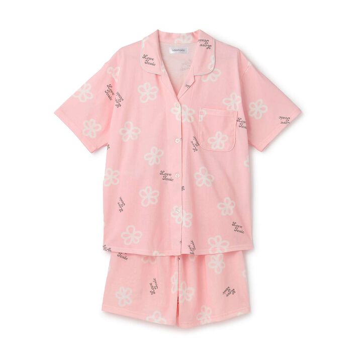 [Room Wear/Pajamas] Short-Sleeve All-Over Pattern Shirt & Shorts Set,Red, medium image number 4