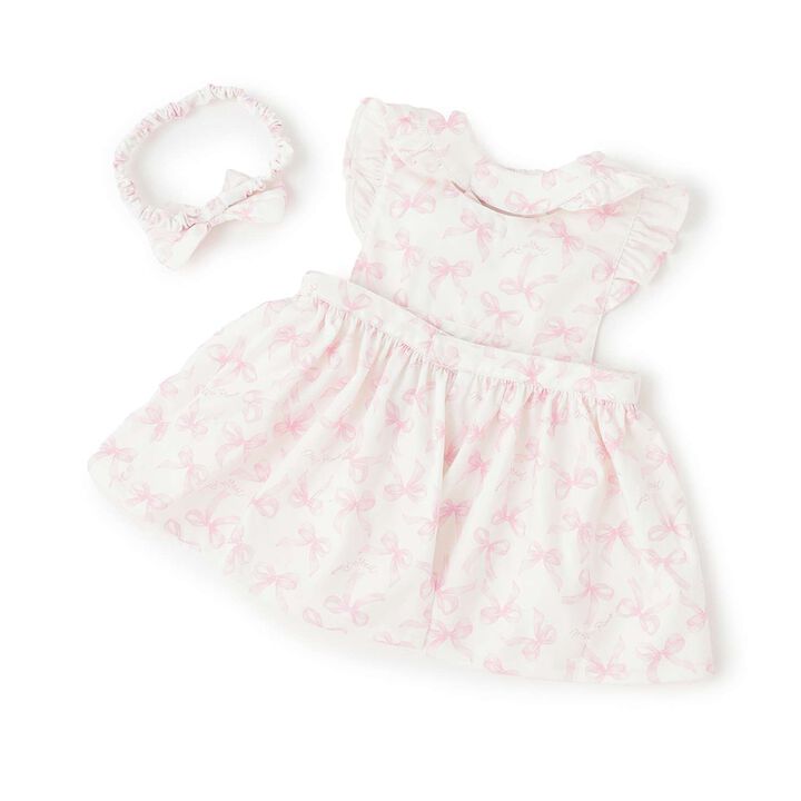 Ribbon Pattern Apron & Headband Set [Box Included],Pink, medium image number 1