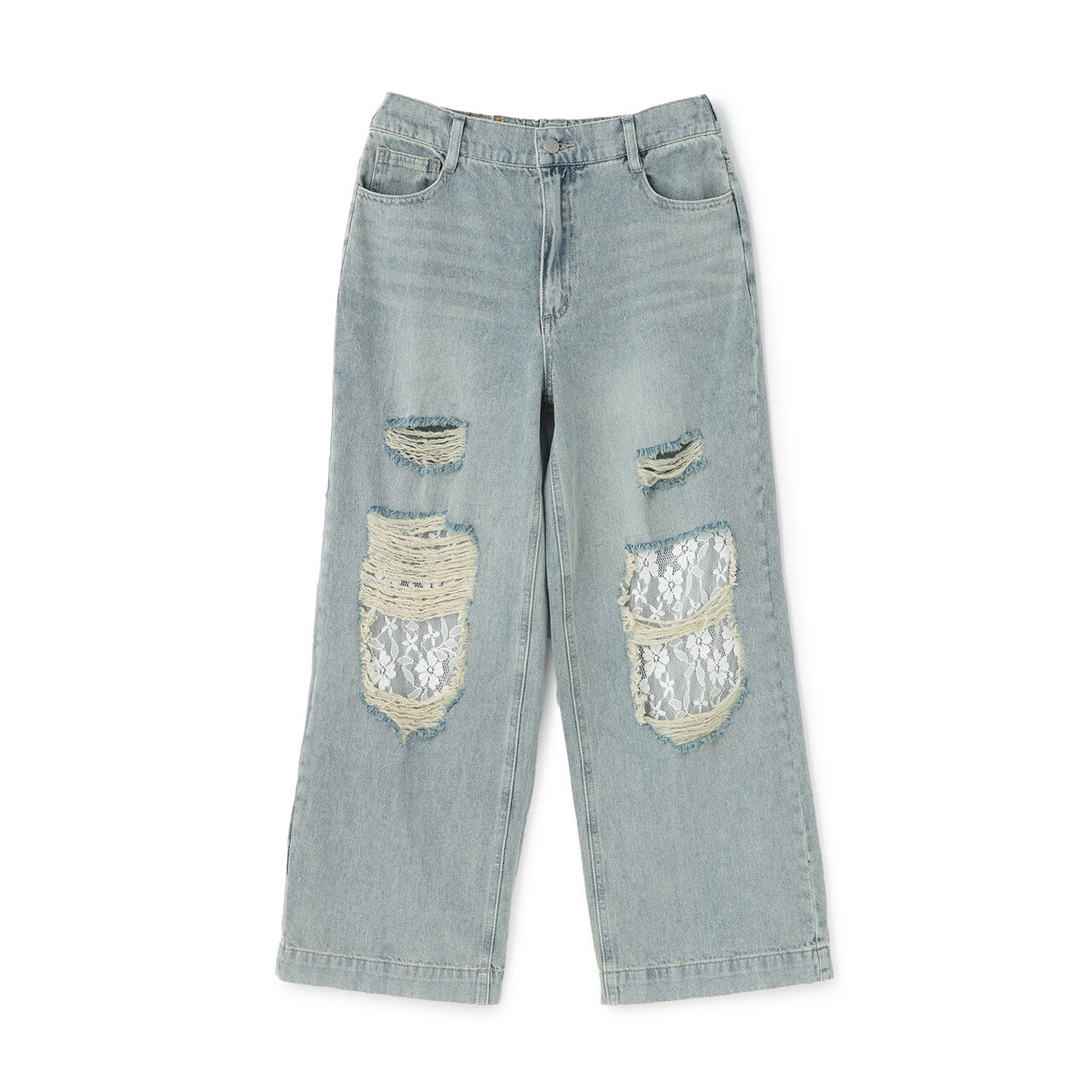 [LTXC] Lace Distressed Denim Wide Pants,Blue, large image number 9